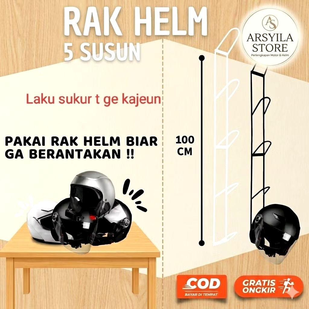 Gantungan Helm Dinding 5 Susun / Rak Helm Besi 4 Susun -Hitam