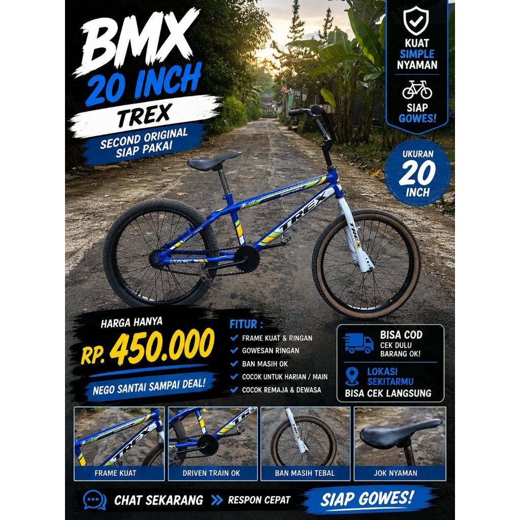 BMX 20 Inch TREX Biru Putih Second Original Siap Pakai