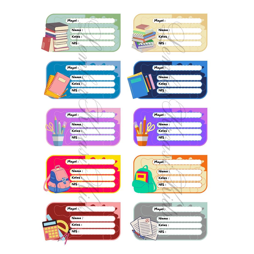 STIKER NAMA - LABEL PELAJARAN - BUKU PELAJARAN - STIKER PELAJARAN - STIKER NAMA BUKU - CUSTOM - SEKO