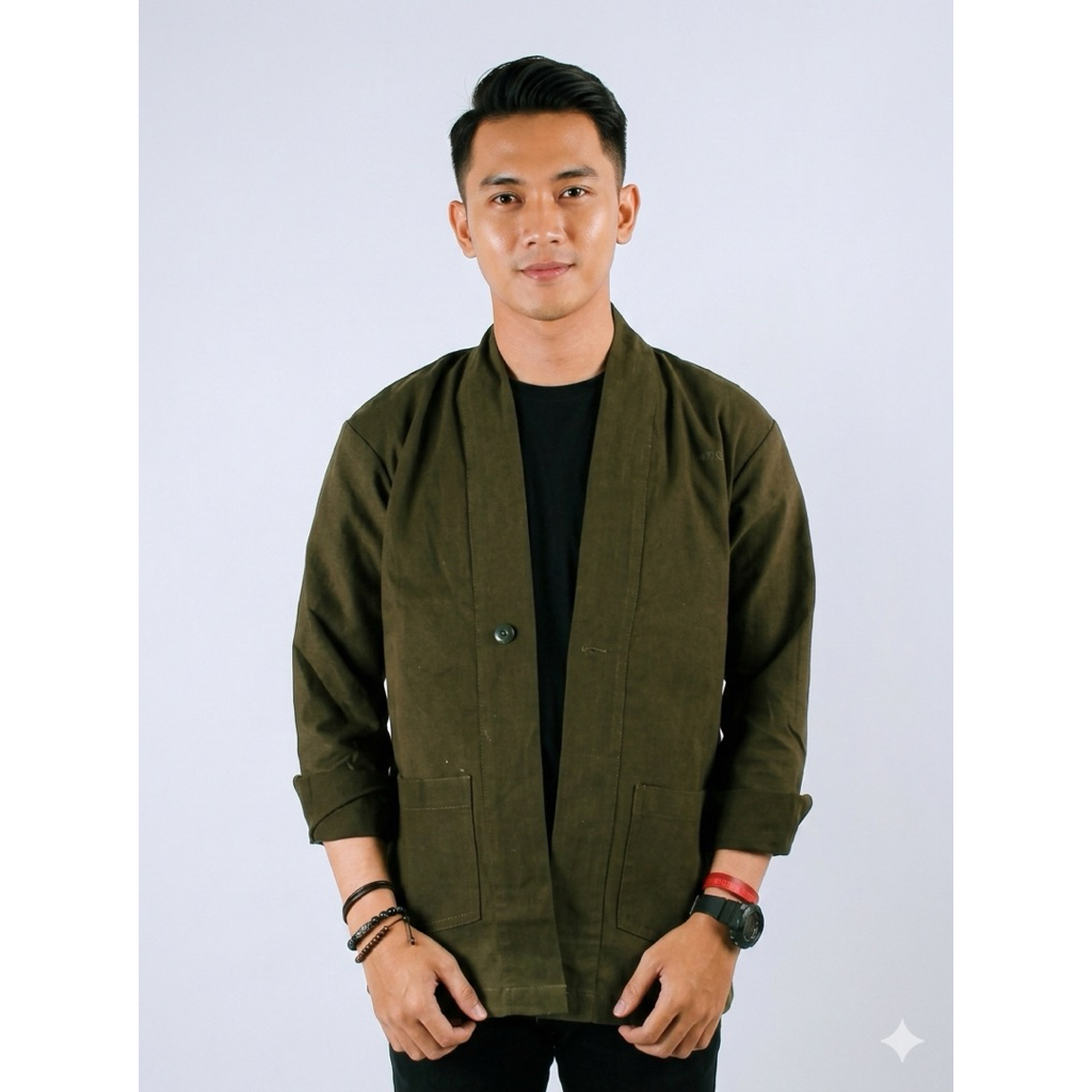 Outer Pria Linen Casual Lengan Panjang Cardigan Kimono Pria Stylish