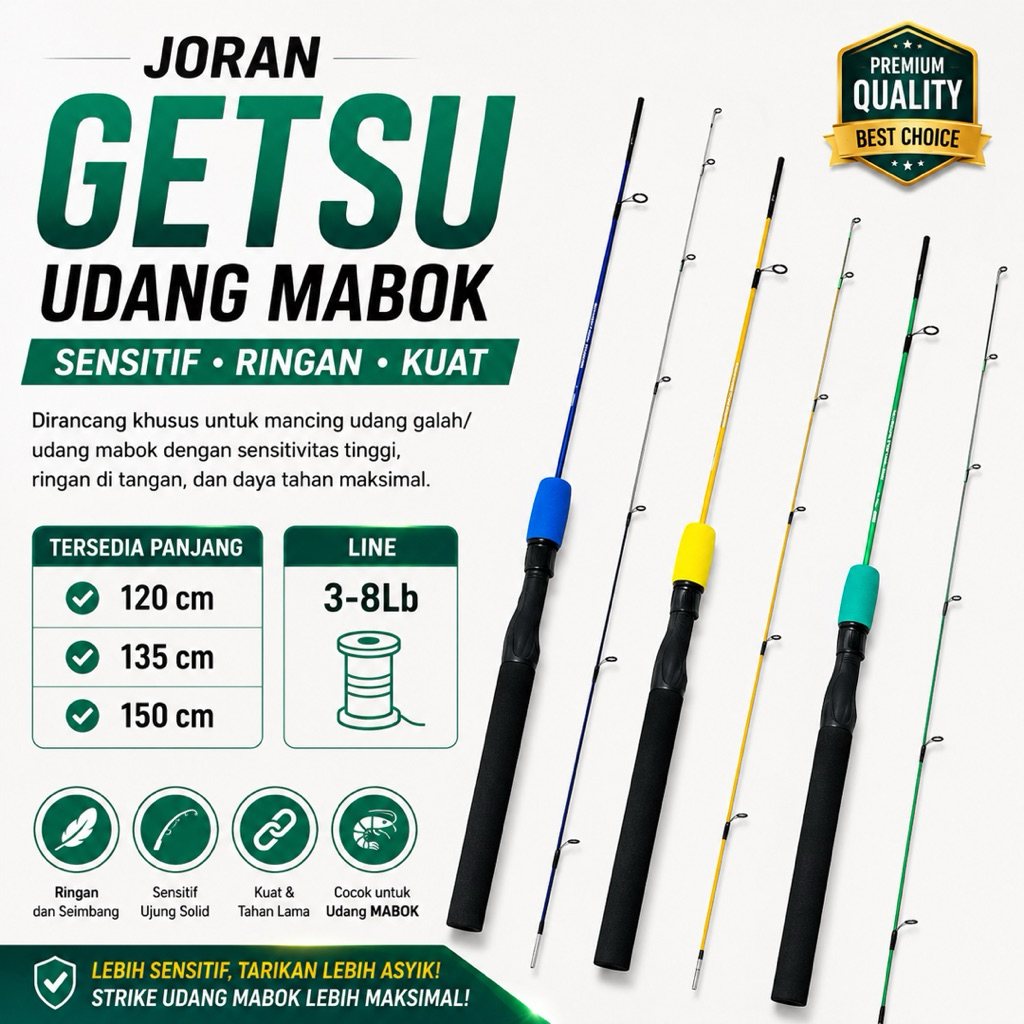Joran Pancing Udang Fiber Lentur Getsu 120cm - 150cm