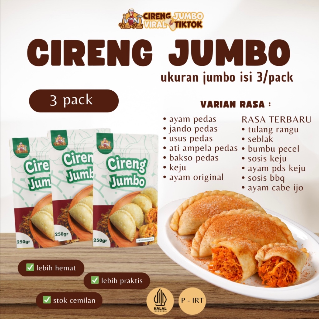 (OFFICIAL UMAFOOD) 3 PACK CIRENG ((JUMBO)) ISI AYAM SUWIR PEDAS/JANDO PEDAS/USUS PEDAS / CIRENG ATI 