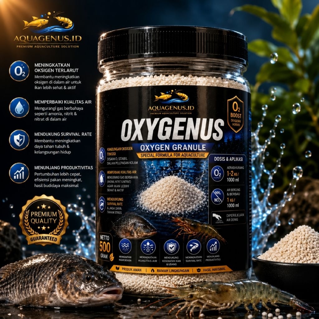 Aquagenus - Oxygenus 500 Gram / Oxygenus Oksigen Granule Premium Quality / Oksigen Granule Ikan  & U