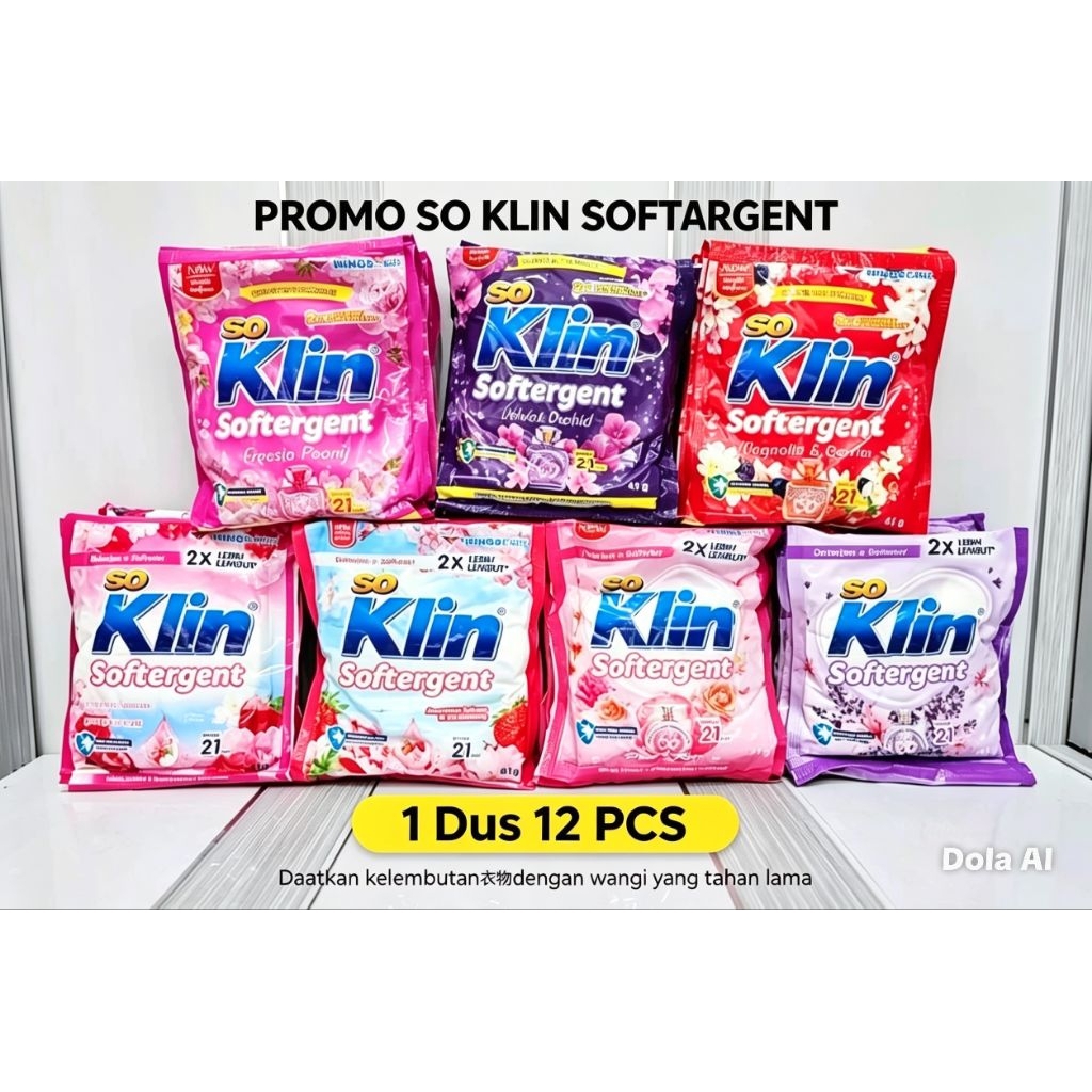 So Klin Softergent 41gram (Deterjen + Softener + Pewangi Pakaian) - Paket Isi 12 Sachet / 1 Dus - Al