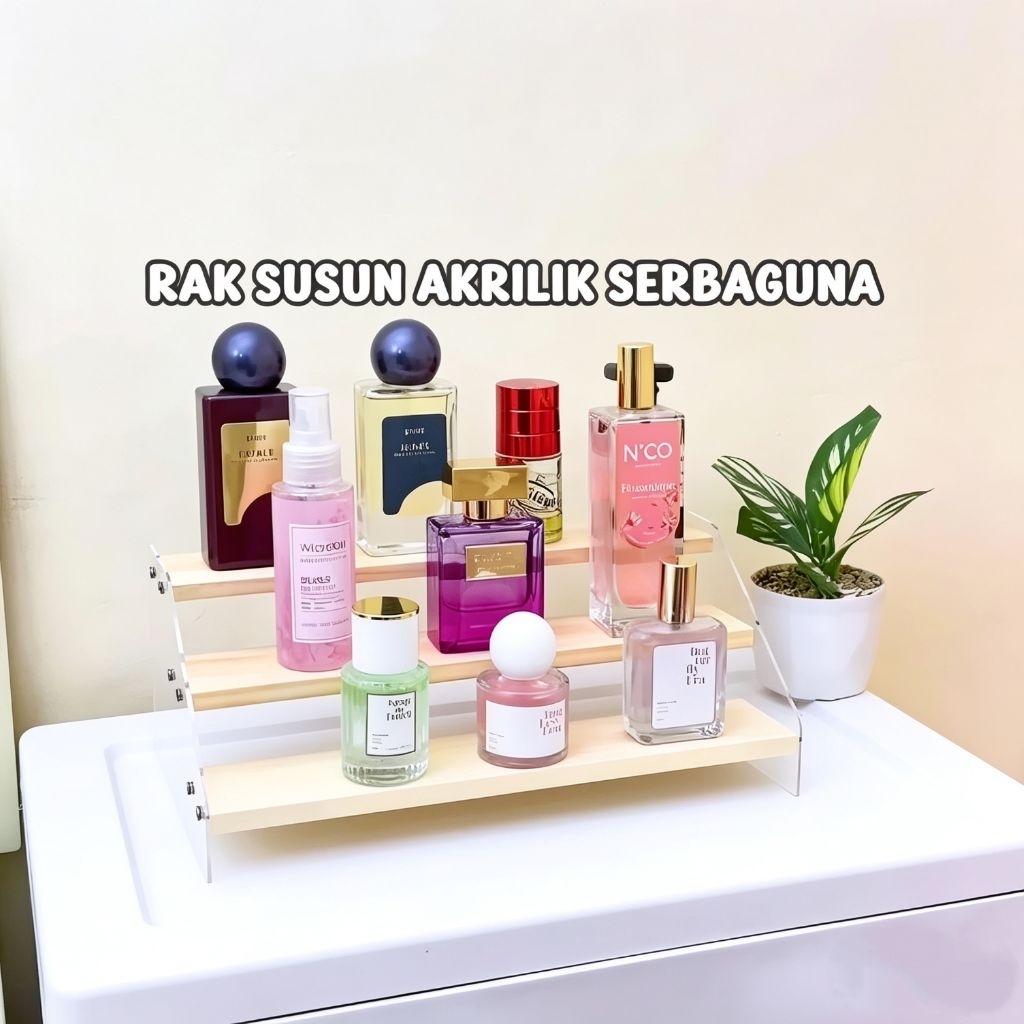 Rak Kosmetik Kayu Aesthetic / Display Rak Parfum / Rak Susun Kayu Serbaguna
