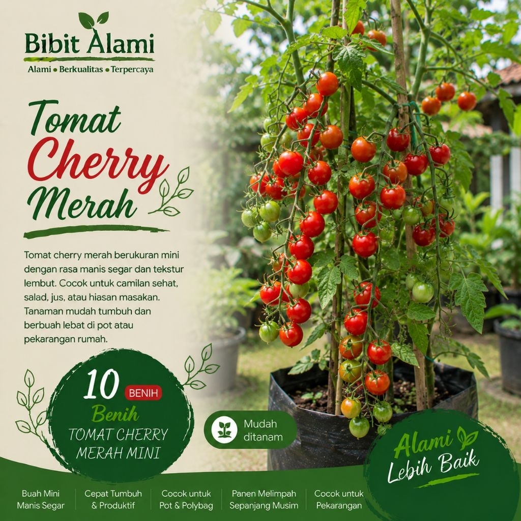 10 Butir Benih Tomat Cherry Merah Mini Unggul Bibit Tomat Cherry Merah Benih Tomat Ceri Mini Bibit T