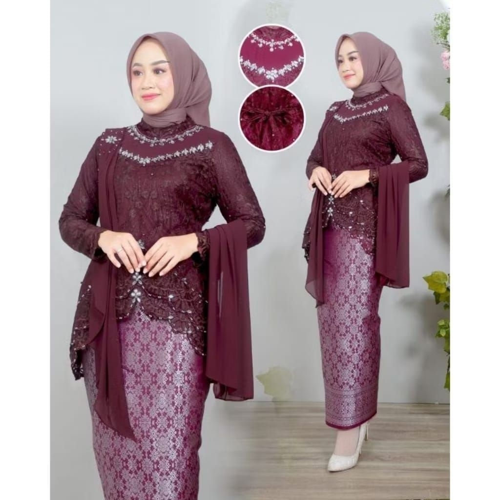 mikaa_olshop/kebaya Qiyubi payet/kebaya stelan/kebaya wisuda/kebaya lamaran/kebaya graduation/kebaya