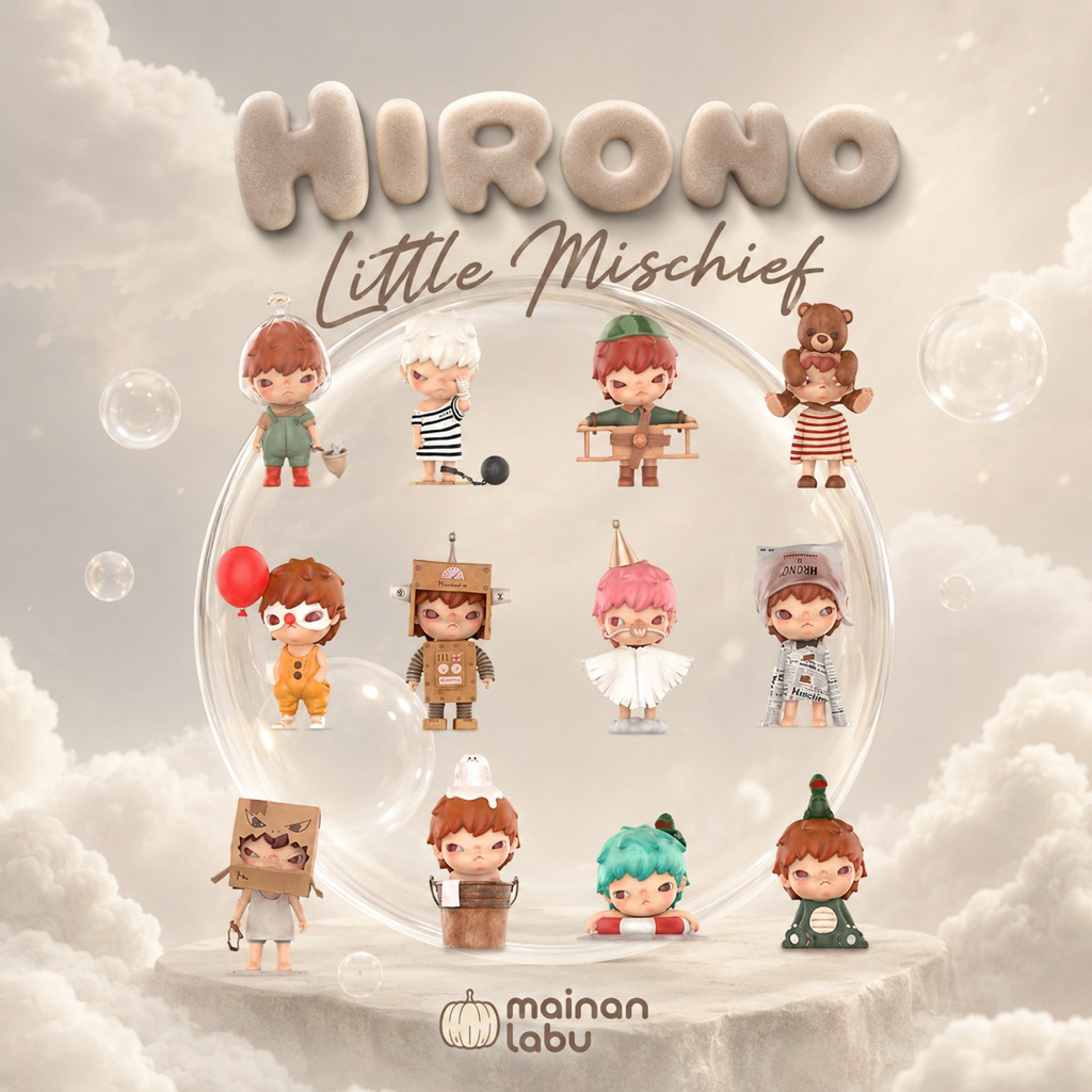 T-shirt Hirono Little Mischief Series baju Popmart Selected Sealed Foil nono protector ragpicker des