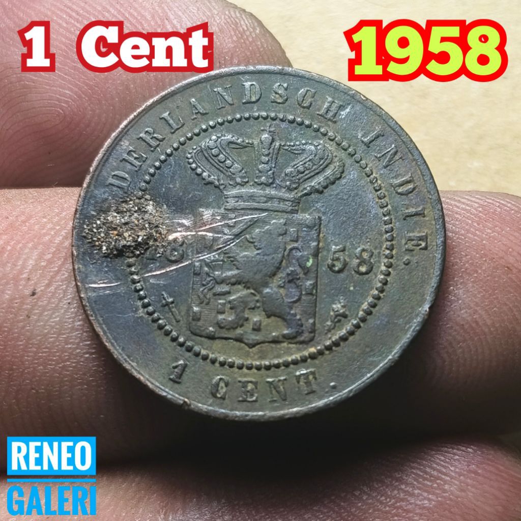 Koin Jaman Belanda 1 Cent tahun 1858 jelek Nederlandsch indie uang logam kuno sen lama original bunt