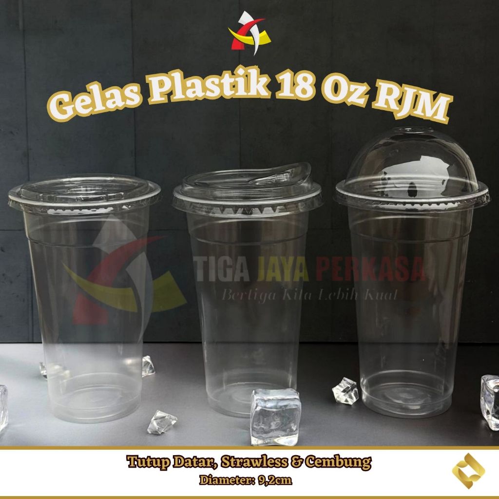 Gelas Plastik 18oz RJM + Strawless Lid Dome Lid Flat Lid Plastic Cup Tebal 18 Oz 7gr @50pcs