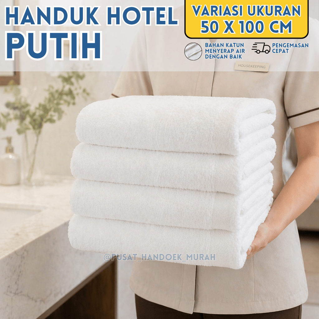 Handuk Hotel Tebal  Mutia 50x100 Putih Polos / Handuk Hotel Dewasa Premium