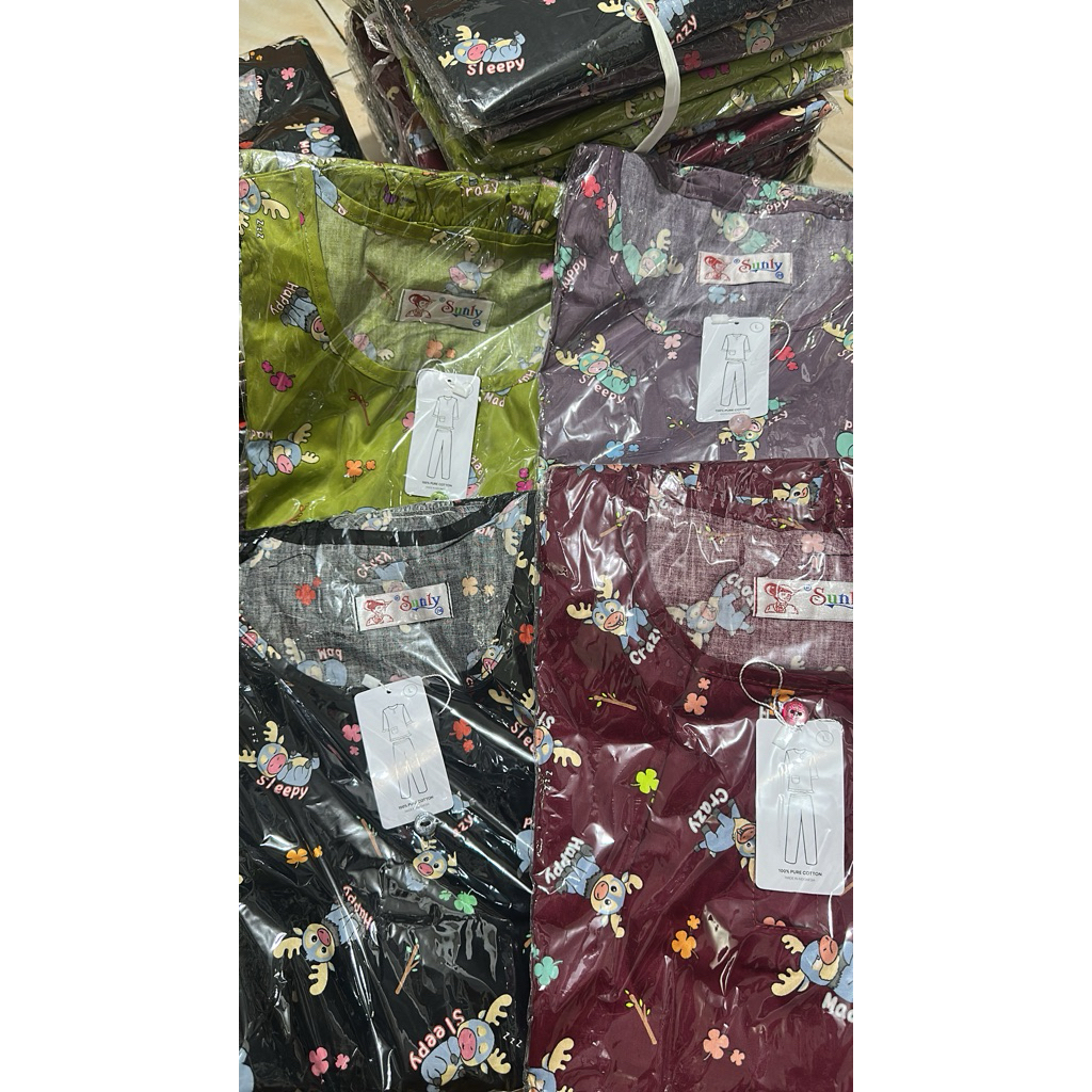 baju tidur sunly uk 2L dan 3L tangan 3/4 celana panjangg