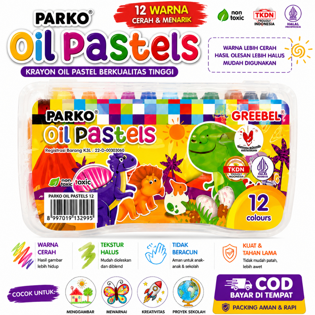 PARKO CRAYON KRAYON OIL PASTEL 12 WARNA / KRAYON GREEBEL PARKO ISI 12 COLORS OIL PASTEL
