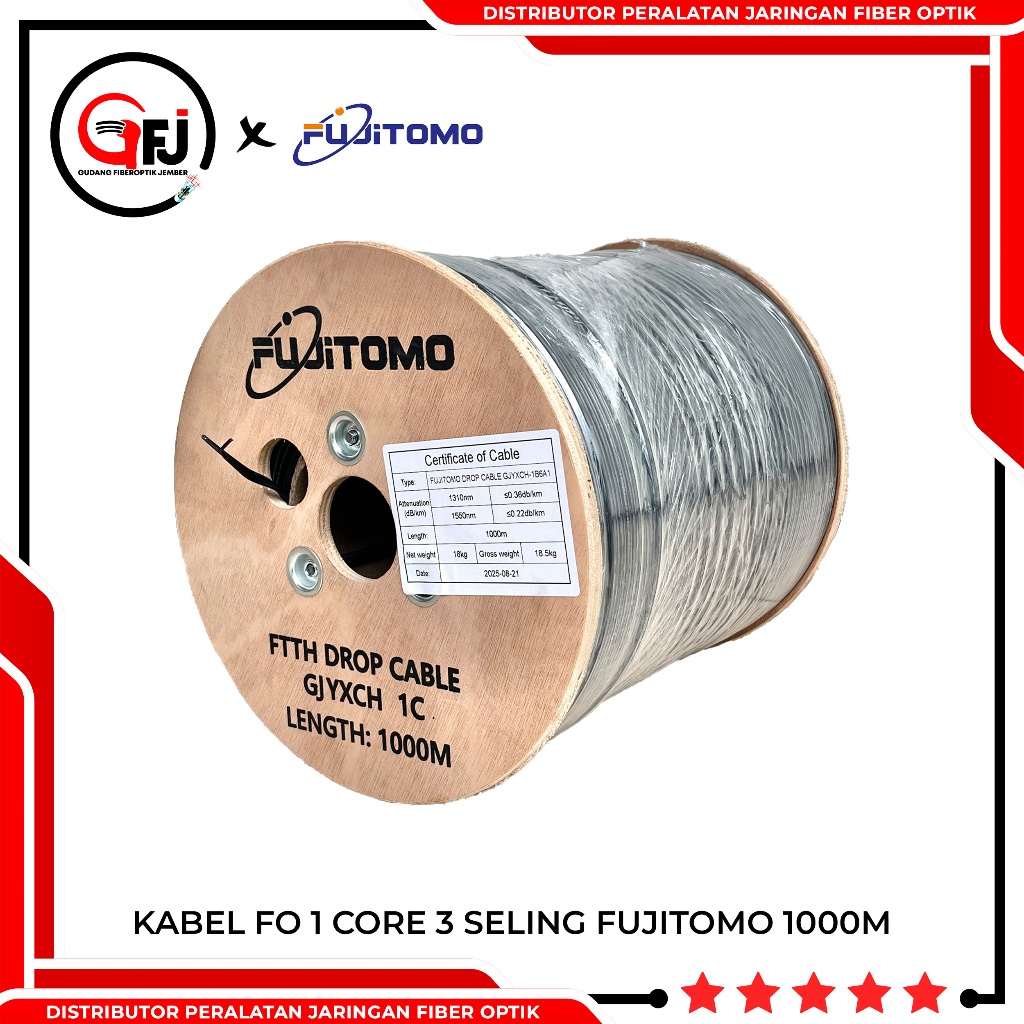 [TERMURAH] KABEL FIBER OPTIK 1 CORE 3 SELING FUJITOMO 1000M