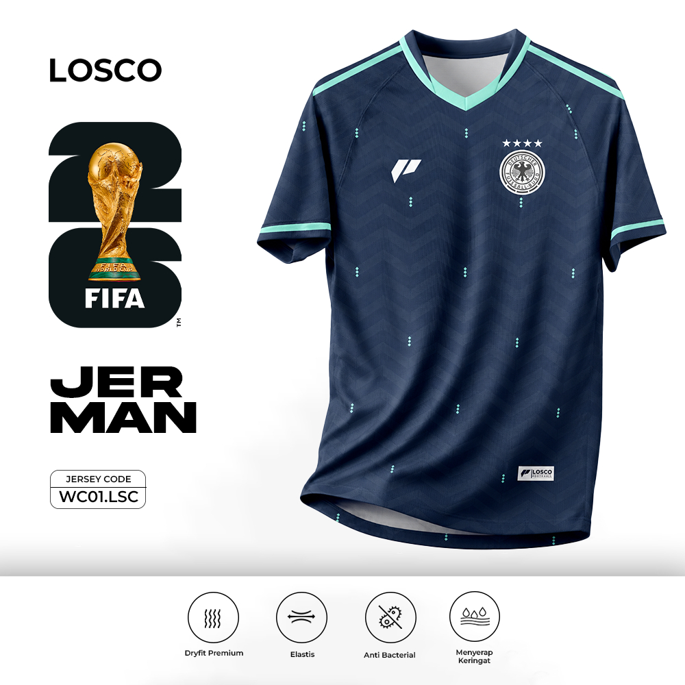 [ JERSEY JERMAN AWAY ] Jersey Dryfit Premium / Jersey JERMAN Unisex - LOSCO