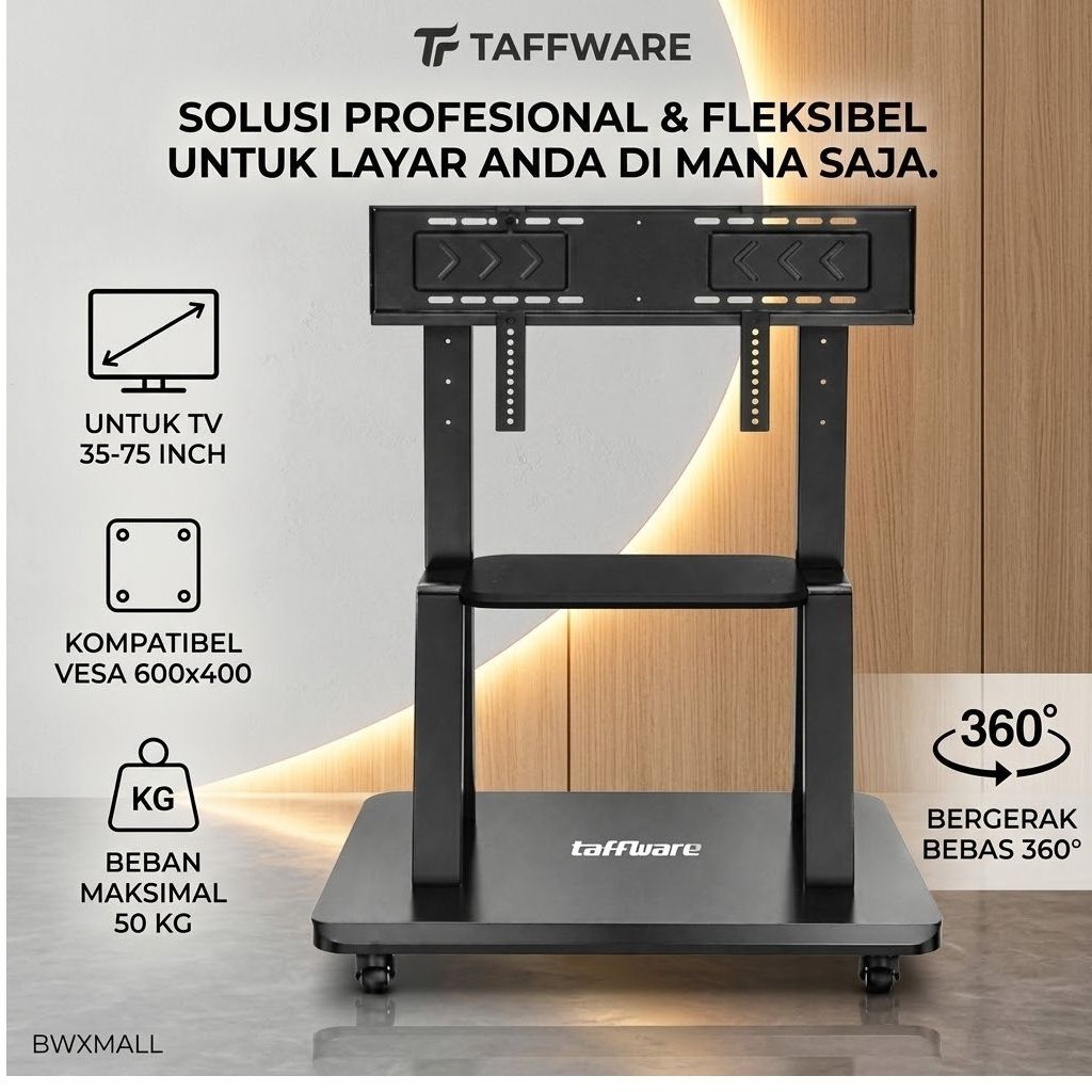 Bracket TV Berdiri Floor Stand Roda Universal Taffware Penyangga TV LED LCD Smart TV 35 Hingga 75 In