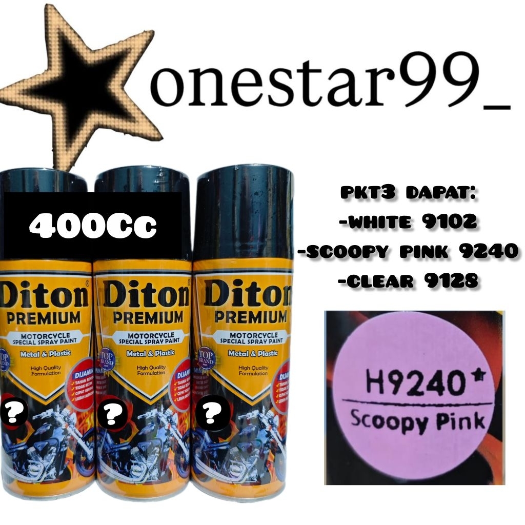 Pilok Pilox Pylox Cat Diton Premium Paket 3 Kaleng Scoopy Pink H 9240 White 9102 Primer Grey 9120 Cl