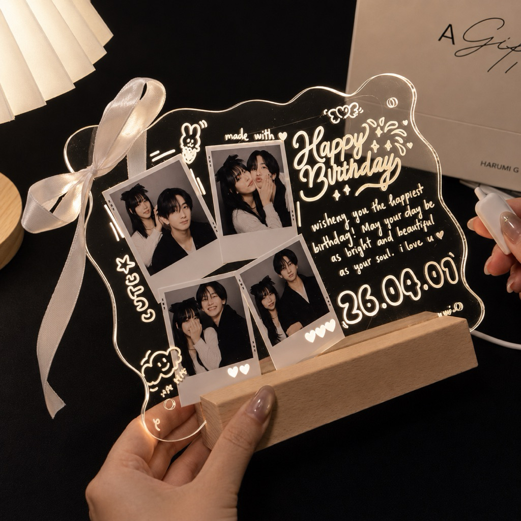 Custom Gift Akrilik Sketsa LED | Acrylic Memory Lamp | Plakat Wisuda Akrilik LED | Hadiah Anniversar