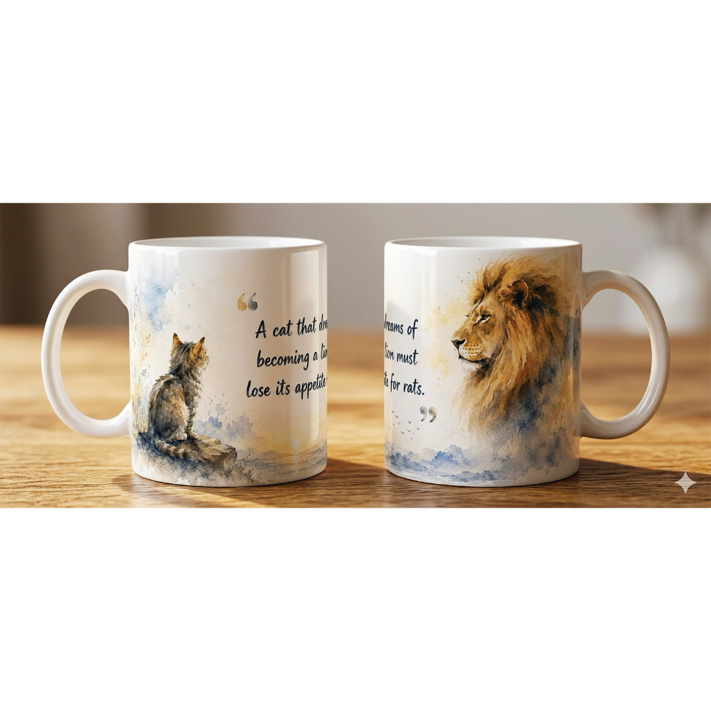 Mug Keramik Custom Premium Cat & Lion Watercolor | Cangkir MUG Kopi Estetik 11oz