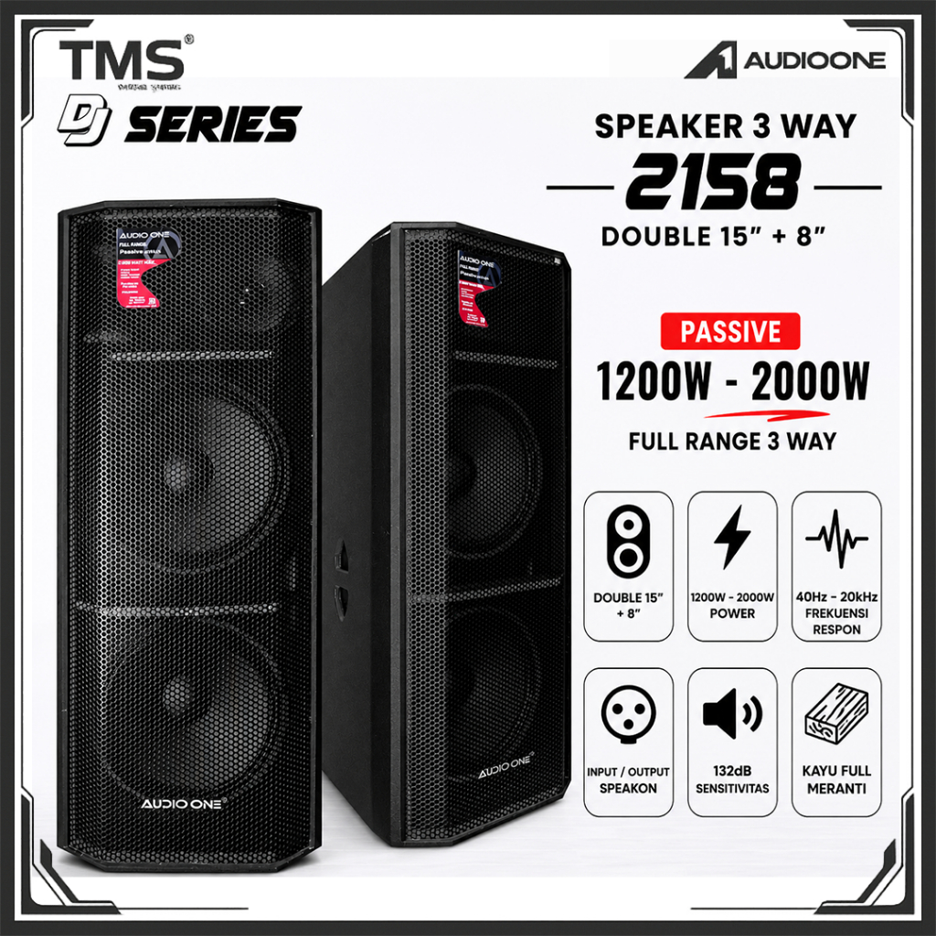 Speaker 3 Way 15 inch Double  AUDIO ONE DJ 2158 Fullrange 1200 & 2000 Watt Original | TMS AUDIO