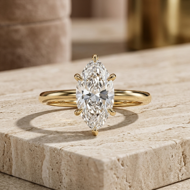 Cincin Diamond Marquise Wanita Suasa Lapis Emas Kuningan Custom - JND Jewellery