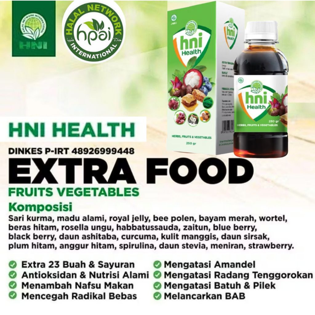 Madu HNI HEALTH Extra Food Hpai Original Isi 250 ML Madu Extrafood Hni Madu Vitamin Anak Madu Penamb