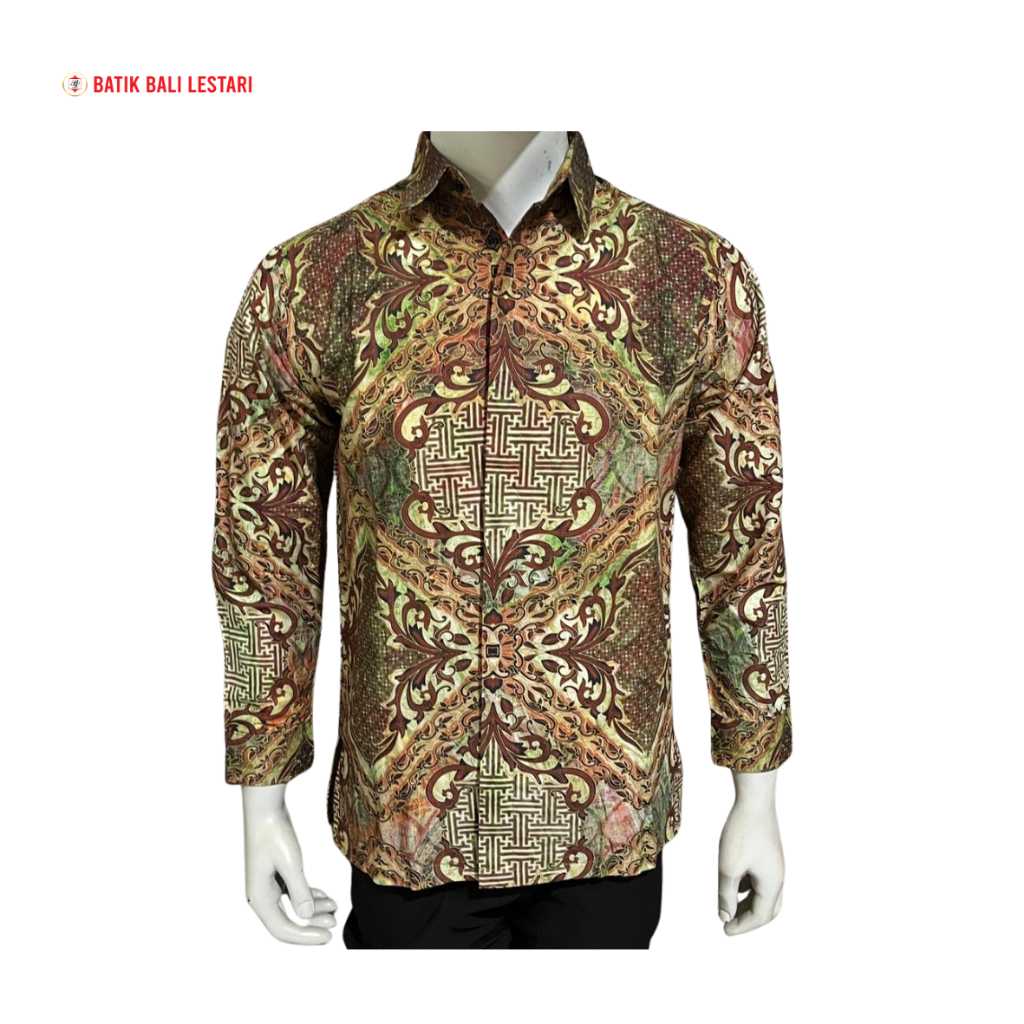 Batik Bali Lestari Kemeja Pria Digital Katun Hijau ( DGL37 )