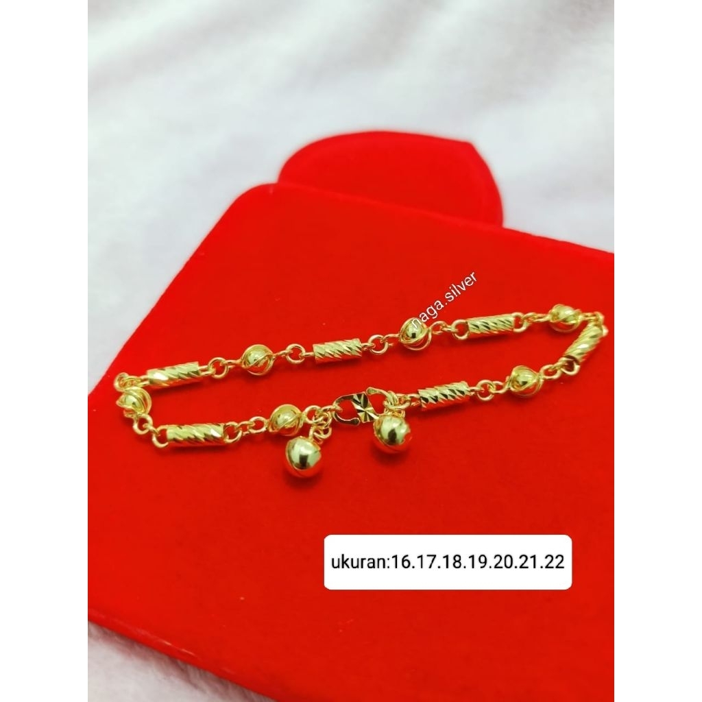 Gelang Rantai Dewasa Bambu Ukir Perak 925 Asli