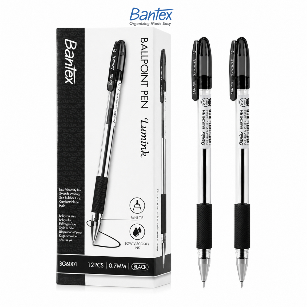 Bantex Pulpen 0.7 mm Ballpoint Ball Pen Tinta Hitam Viskositas Rendah Pegangan Karet Lembut BG6001