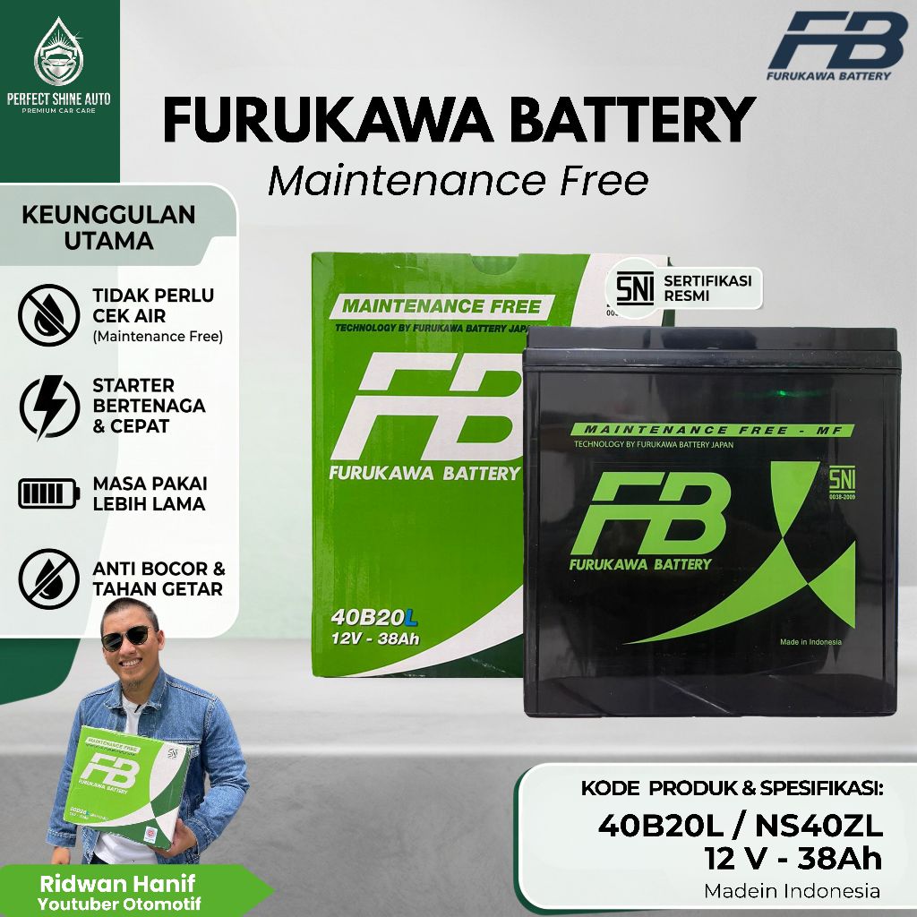 Furukawa Battery / FB Aki Mobil All New Avanza 2022 40B20L / NS40ZL 38Ah Aki Kering