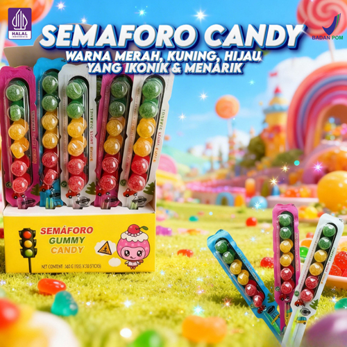Permen Jelly Gummy Semafuro Bentuk Lampu Merah Rasa Buah / Cemilan Lebaran Permen Kenyal Manis