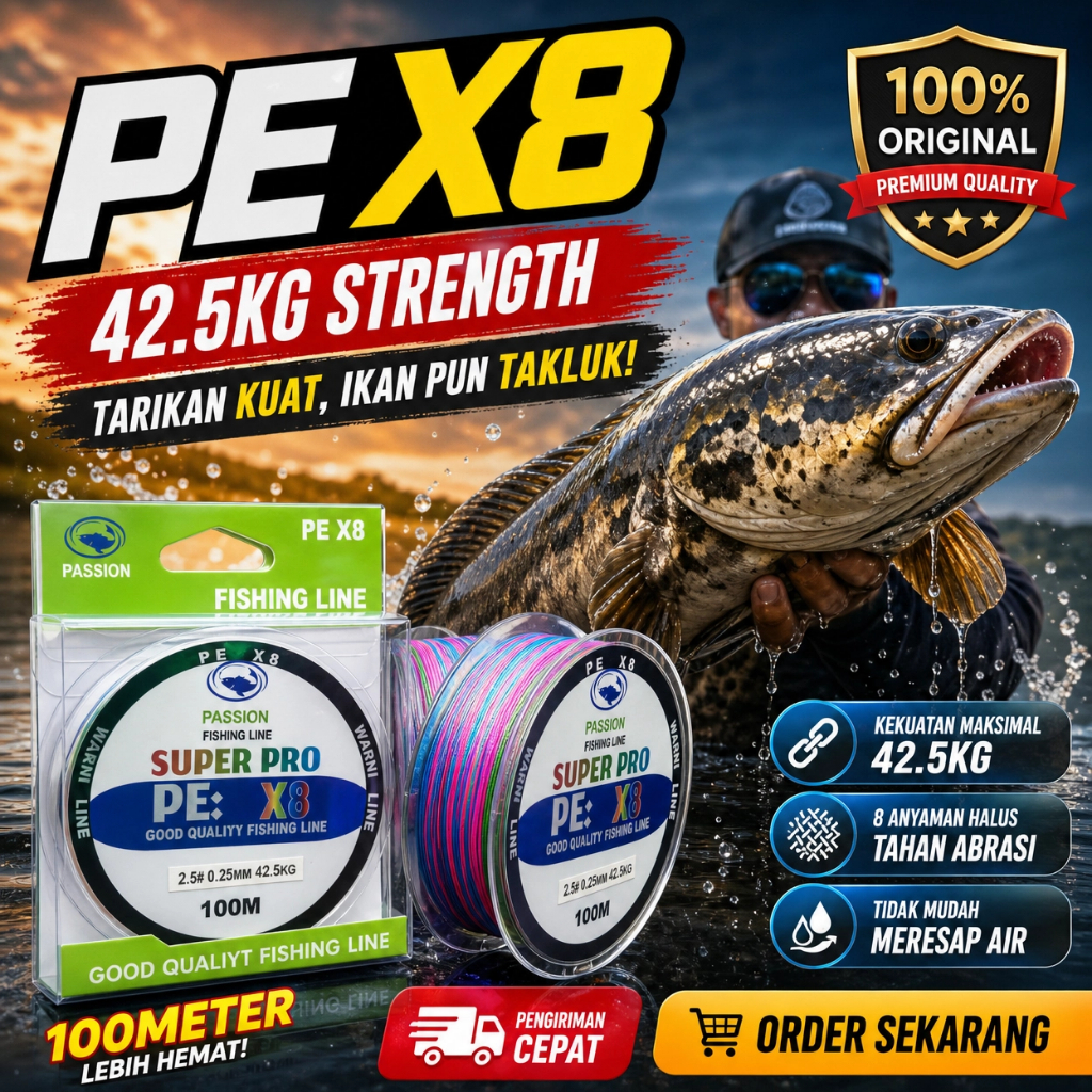 Promo Fishing Line PE X8 100m Senar Pancing Invisible Bahan Nilon Tahan Lama Panjang