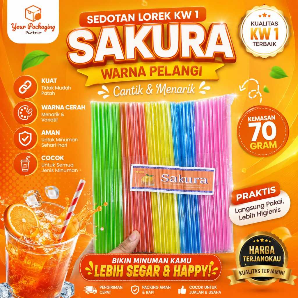 SEDOTAN LIMUN LOREK KW 1 SAKURA WARNA WARNI DRINKING STRAW ICE TEA ES TEH