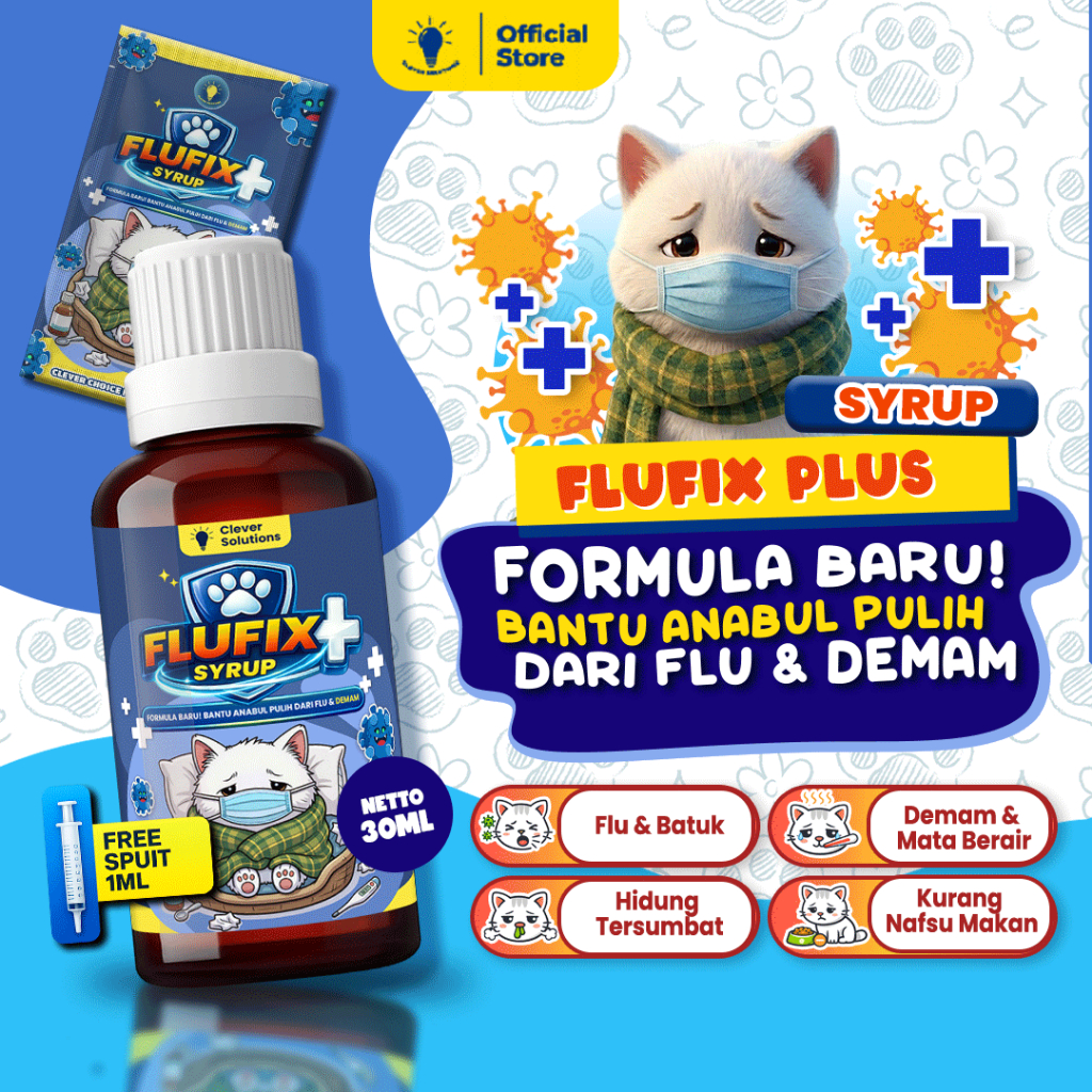 Clever Solutions - Flufix Plus Syrup 30ML Formula Baru Obat Flu Kucing Bantu Redakan Flu Pilek Batuk
