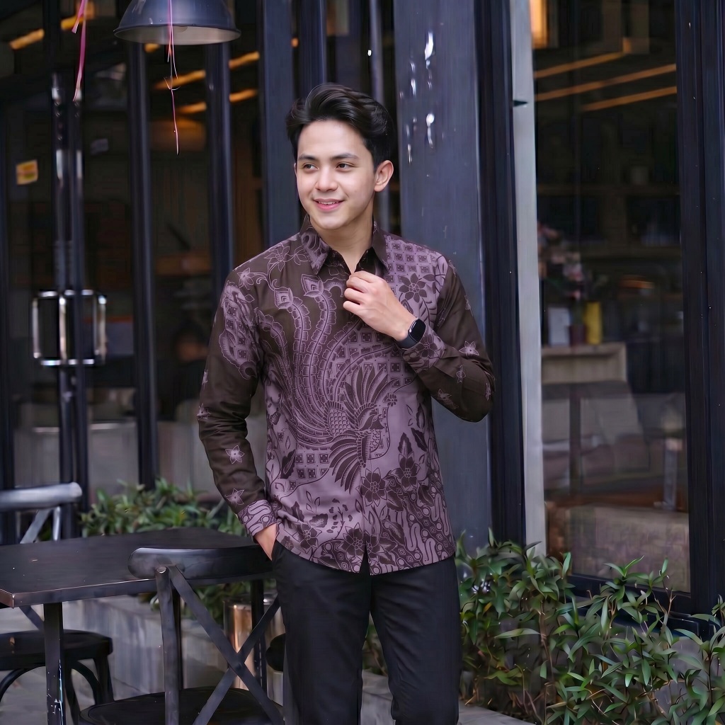 Batik Pria Motif Sriti Mahogany Kemeja Batik Pria Lengan Panjang dan Pendek Warna Mahogany