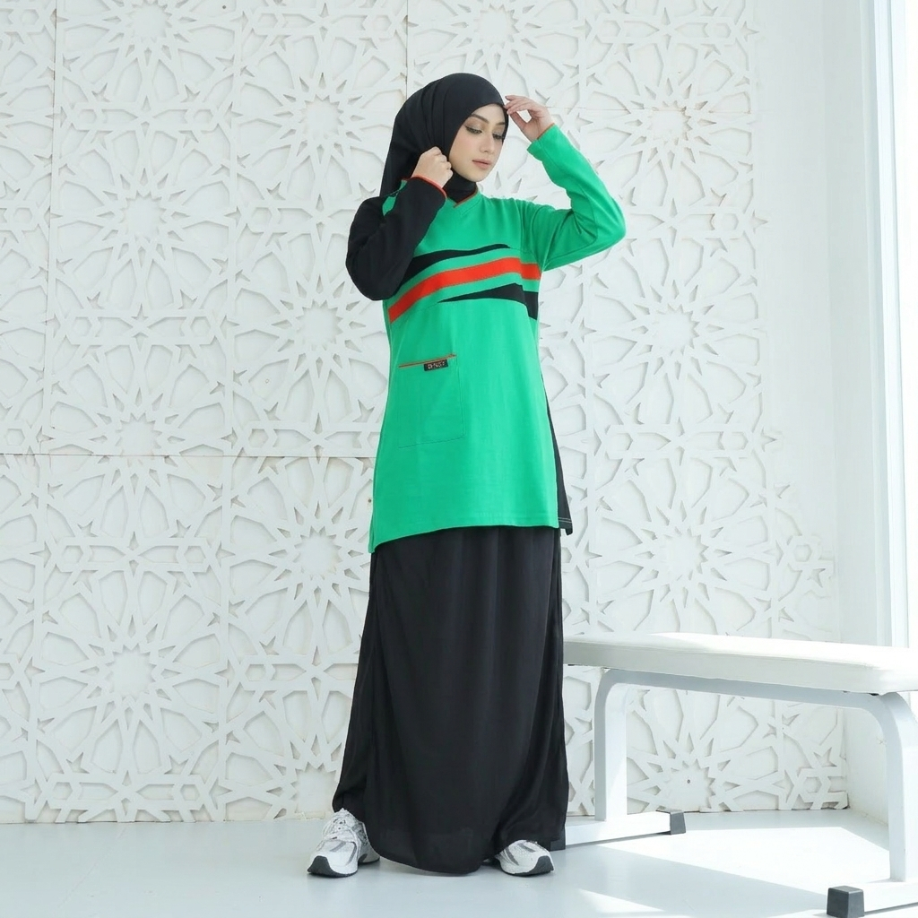 Setelan Training Rok Olahraga Tunic Muslimah Wanita Lengan Panjang Set Rok celana  Adem dan Nyaman