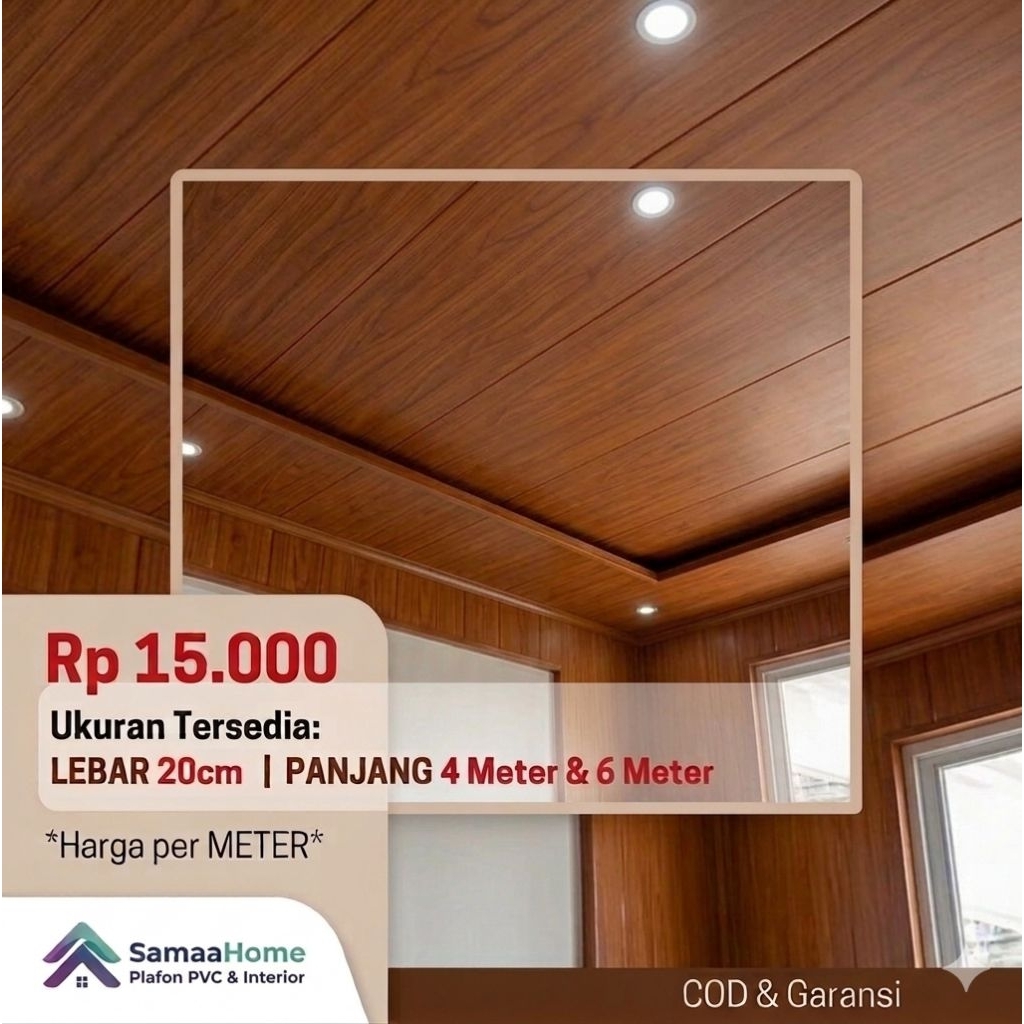 Plavon PVC Doff / Laminate Motif Kayu Premium - Lebar 20cm