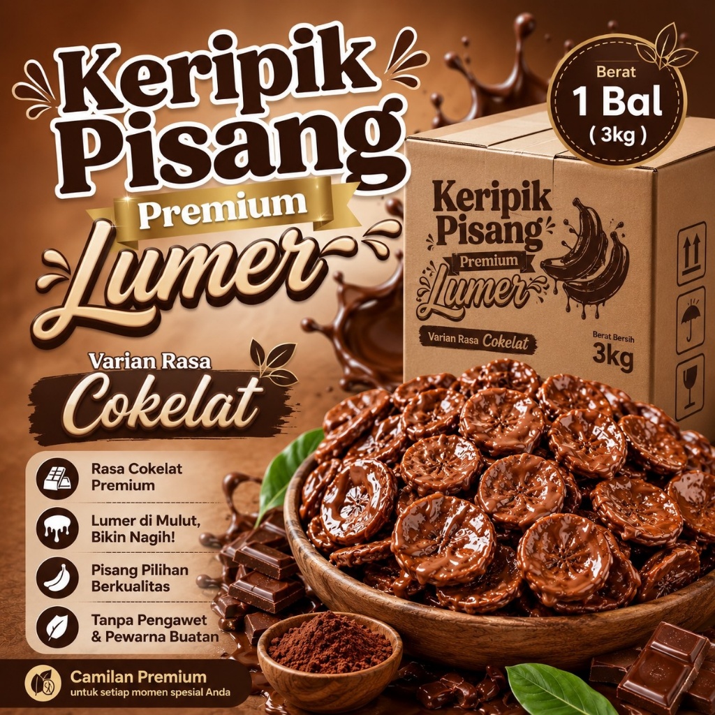 Keripik Pisang Lumer Premium Cokelat 1 Bal
