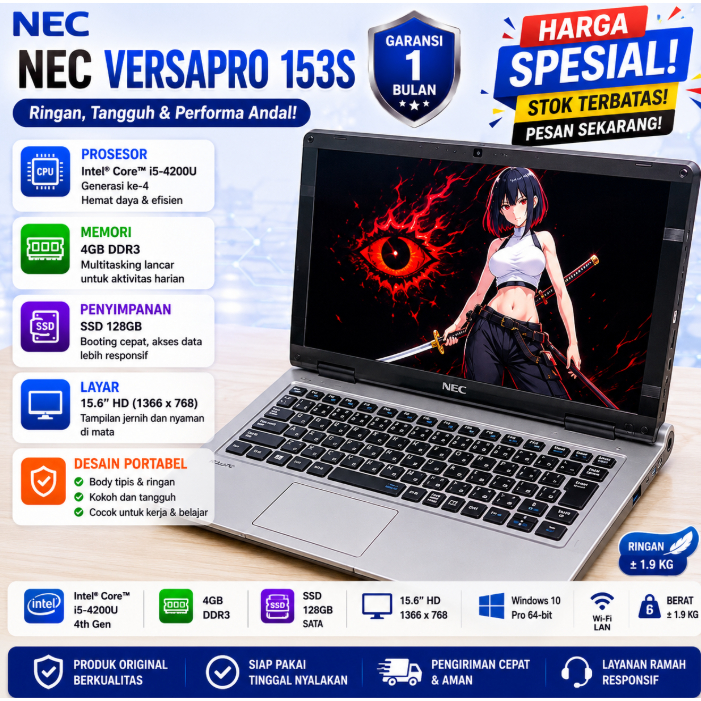 Laptop NEC VK23 Core i5 Gen 6 RAM 8GB SSD 256GB-Layar 12.5 Inch Murah & Tas/Mouse