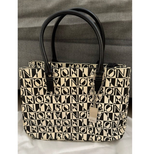 PRELOVE BONIA MONOGRAM SATCHEL BAG BLACK AND WHITE ORIGINAL