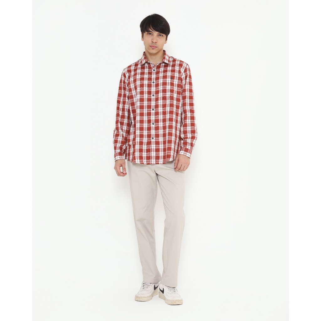 VALINO Kemeja Lengan Panjang Plaids Pria (Merah & Biru)