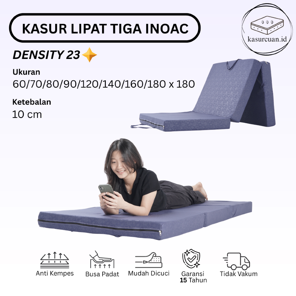 BESTSELLER Trifold Mattress / Kasur Busa Lantai Lipat 3 Asli INOAC EON Density 23 Travel Bed Tebal 1