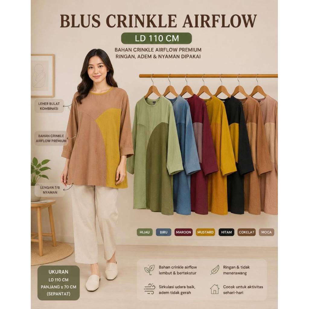 Blus Crinkle Airflow Dual Triple tone