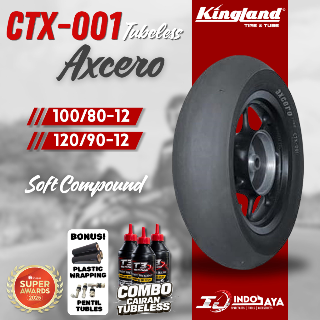 [FREE PENTIL] BAN TUBELESS SOFT COMPOUND AXCERO RING 12 CTX001 SLICK ( 100/80-12 & 120/90-12 ) BAN B