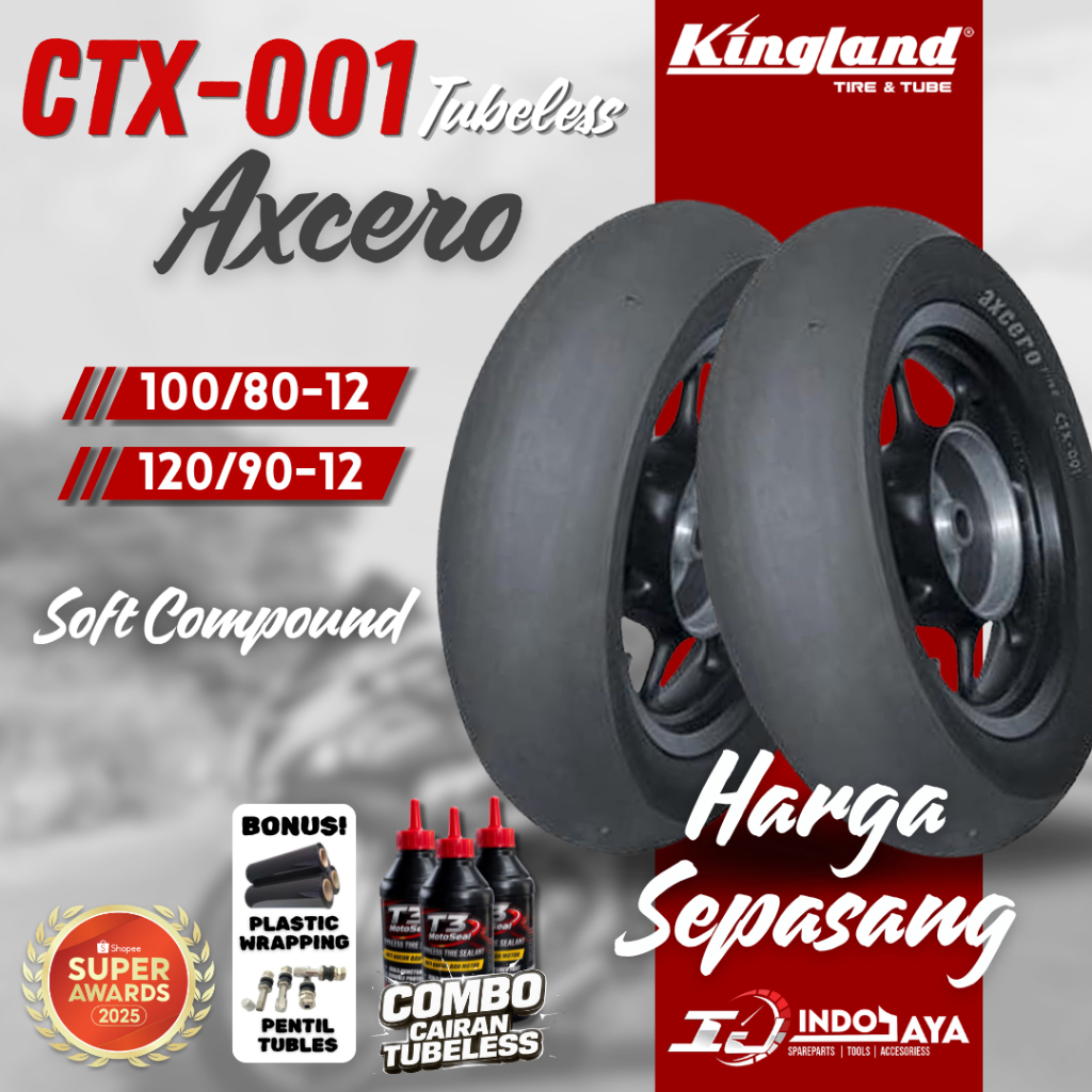 [HARGA SEPASANG] BAN TUBELESS SOFT COMPOUND AXCERO RING 12 CTX001 SLICK ( 100/80-12 & 120/90-12 ) BA
