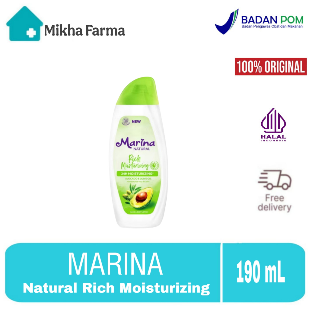 Marina Handbody Lotion Natural Rich Moisturizing - Avocado & Olive Oil 190 ML