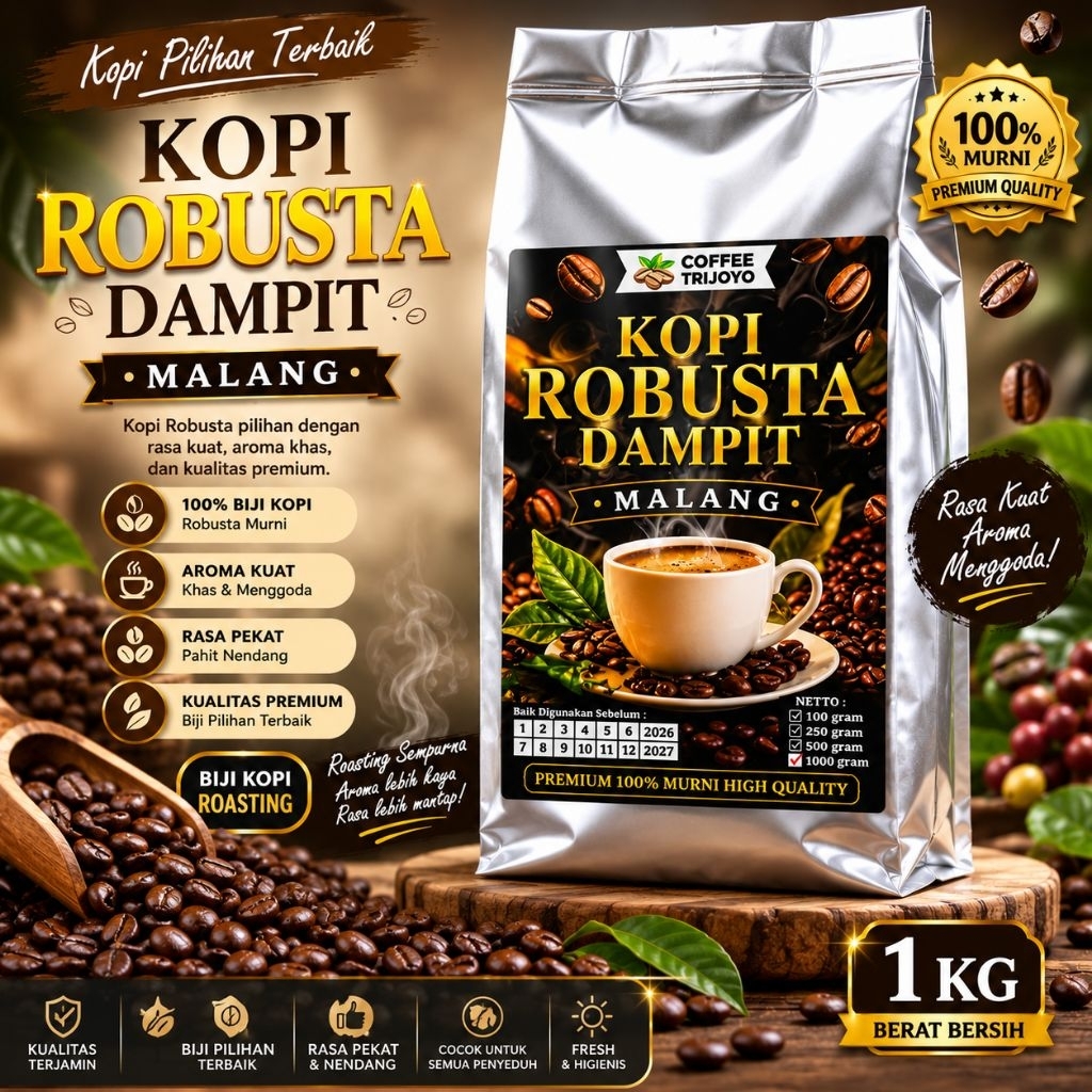 Biji Kopi Roasting Dampit 1Kg Premium Fresh Roast Robusta Original Coffee Beans