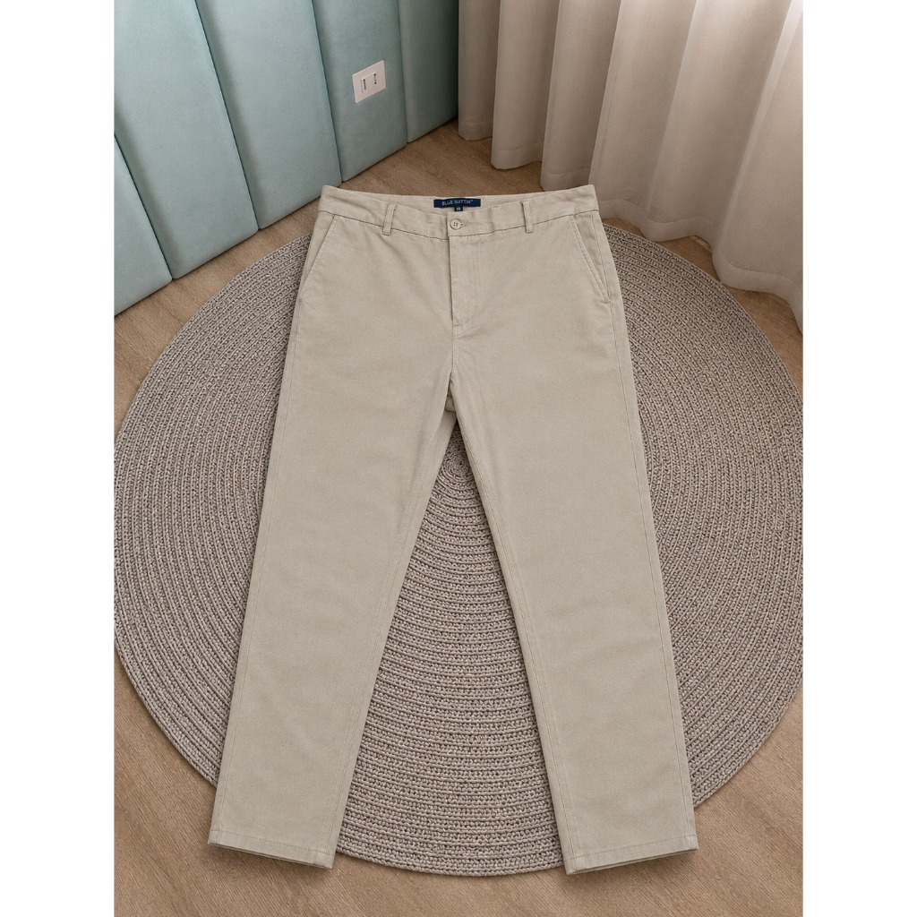 Celana Chino Pria Cream Blue Botton || Preloved