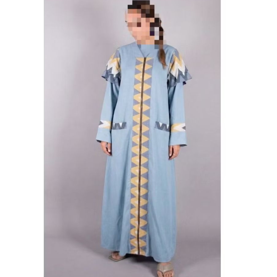 Ummu Balqis Abaya Wanita Full Resleting Busui Friendly Gamis Muslimah Pakaian Muslim Daily Biru Muda