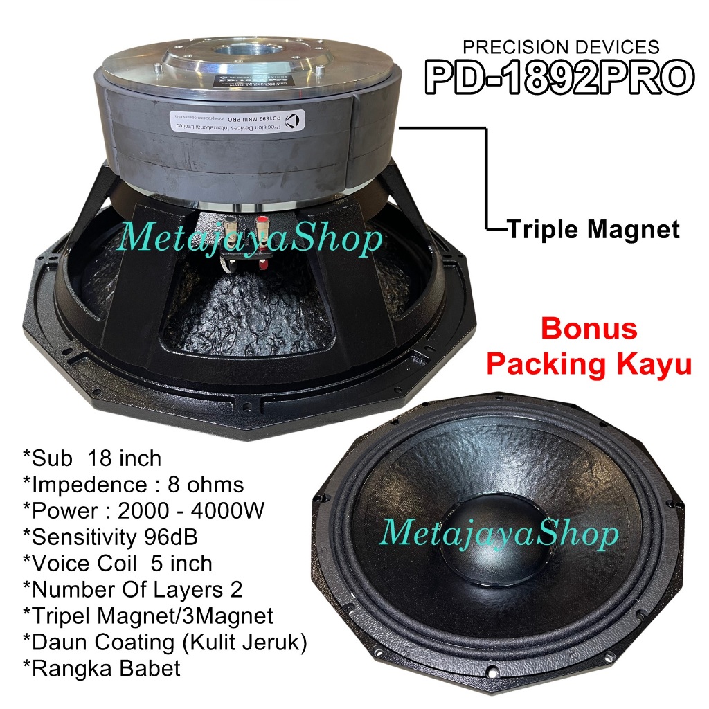 Speaker Komponen PD-1892Pro 18" Triple Magnet Coating Luar Dalam Voice Coil 5"